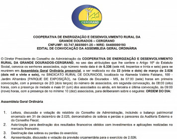 EDITAL DE CONVOCAÇÃO DA ASSEMBLEIA GERAL ORDINÁRIA